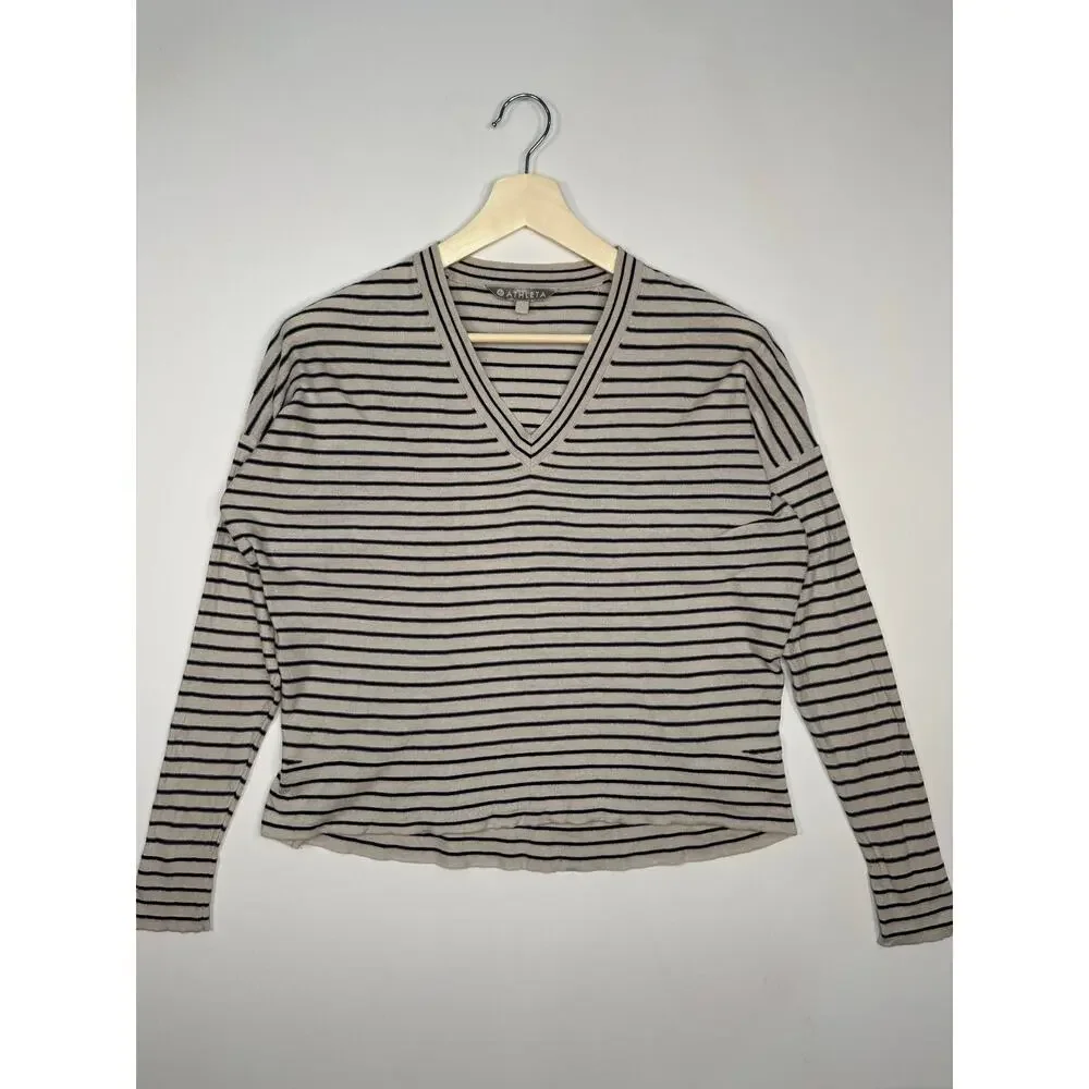 Athleta Retreat Striped V-Neck Sweater Silk/Cashmere Size Small